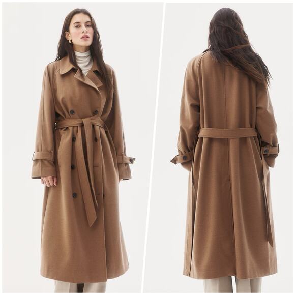 H&M | Women | Dark Beige Neutral Classic Belted Long Twill Trench Coat | Small - Picture 15 of 16
